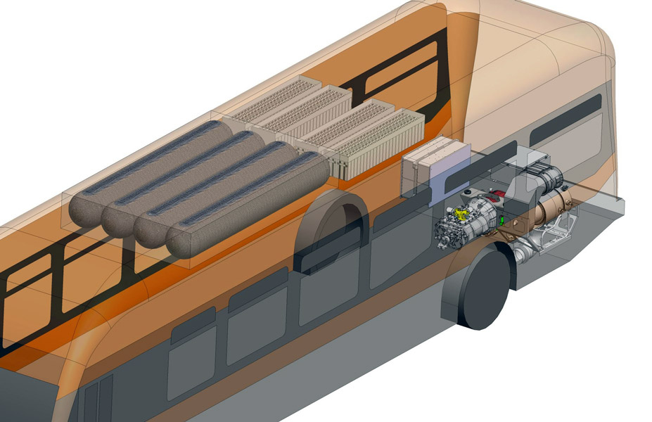 Microturbine CNG Hybrid Bus Concept-isometric view closeup